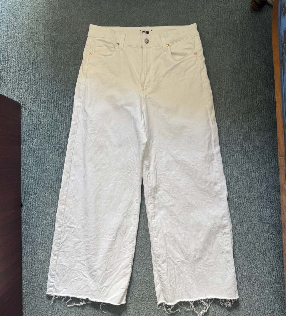 PAIGE Anessa High Rise Wide Leg Cropped Ankle Raw Hem Jeans in White 29 - Picture 6 of 9